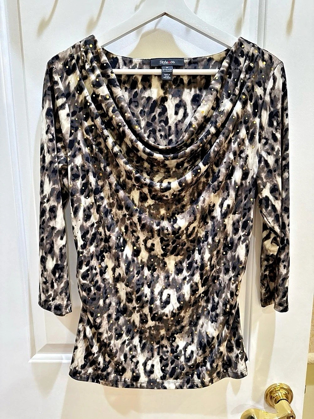 Style & Co. Animal Print Cowl Neck Top Size Medium